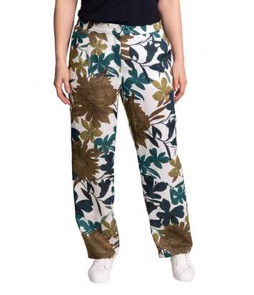 ULLA POPKEN Pantalon 7/8 Mandy design fleuri jambe large aspect lin