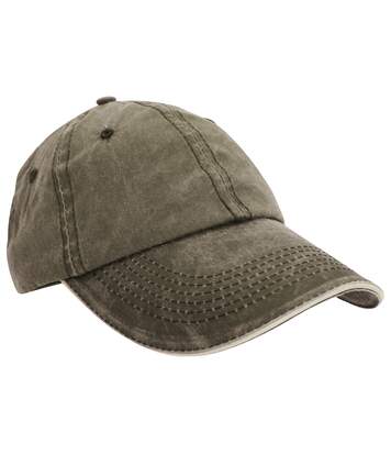 Result Washed Fine Line Cotton Baseball Cap With Sandwich Peak (Olive/Stone) - UTBC984