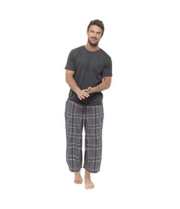 Foxbury Mens Short Sleeve T-Shirt And Checked Bottoms Pyjama Set (Grey Check) - UTUT905