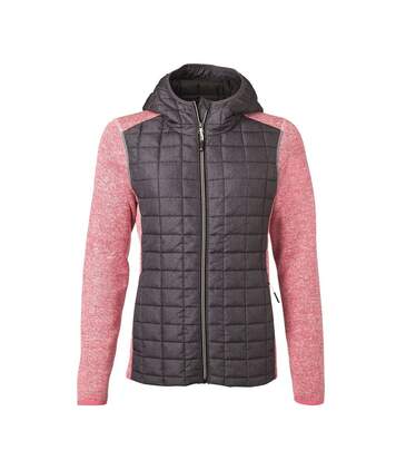 Veste tricot hybride matelassée - femme - JN771 - gris foncé et rose