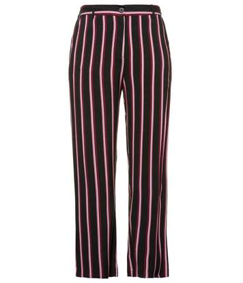 ULLA POPKEN Pantalon Rose rayé jambe conique ceinture confort noir