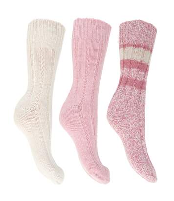 FLOSO Ladies/Womens Thermal Thick Chunky Wool Blended Socks (Pack Of 3) (Pink) - UTW419