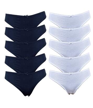 Culottes Femme INFINITIF Confort Qualité supérieure -Boxer, Shorty, String Culottes Unies Pack de 10 Noir Blanc en Coton