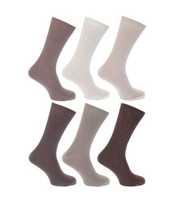FLOSO Mens Ribbed 100% Cotton Socks (Pack Of 6) (Shades of Brown) - UTMB185