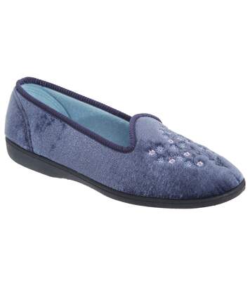 Sleepers Womens/Ladies Nieta Plain Embroidered Slippers (Blueberry) - UTDF524