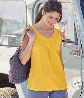 women's navy and yellow tops