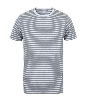 Skinni Fit Striped - T-shirt à manches courtes - Adulte unisexe (Gris chiné/Blanc) - UTRW5499