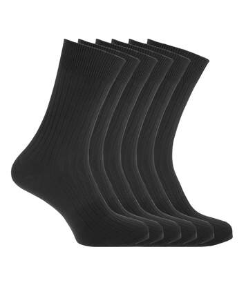 FLOSO Mens Ribbed 100% Cotton Socks (6 Pairs) (Black) - UTMB466