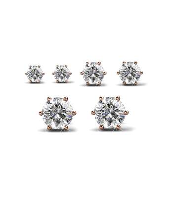Boucles d'oreilles Lot de 3 paires de - Coffret Trinity - Or Rosé et Cristal
