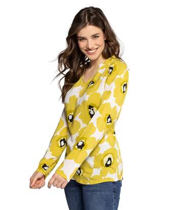 Gina Laura Blouse, fleurs XL, col à volants, manches longues, maïs NEUF