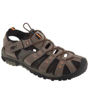 PDQ Mens Toggle & Touch Fastening Synthetic Nubuck Trail Sandals (Dark Taupe/Orange) - UTDF555