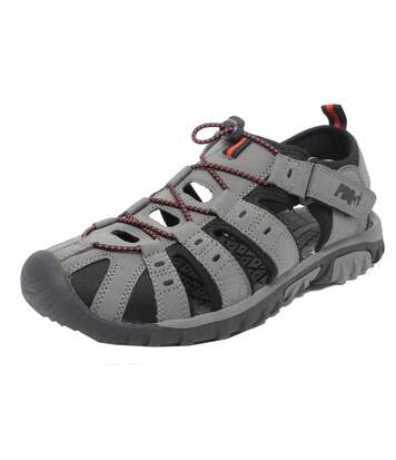 PDQ Mens Toggle & Touch Fastening Synthetic Nubuck Trail Sandals (Grey/Red) - UTDF555