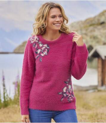 Pull Maille Tricot Poilu Fleuri