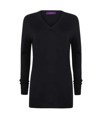 Henbury Womens Cashmere Touch Acrylic V-Neck Long Sleeve Jumper / Knitwear (Navy) - UTRW2703