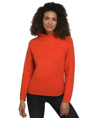 Gina Laura Pullover, torsadé, col montant, douce maille fine terracotta NEUF