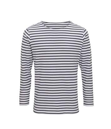 T Shirt Raye Mariniere Homme Manches Longues Aq070 Blanc Et Bleu Marine Atlas For Men