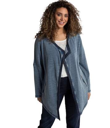 ULLA POPKEN Veste de sweat à bords brillants en maille A-Line indigo dyed blue denim