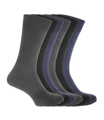 FLOSO Mens Cotton Mix Lycra Socks (Pack Of 6) (Black/Navy/Charcoal) - UTMB465