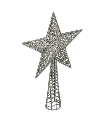 Paris Prix - Cimier Déco Avec Paillettes étoile 38cm Argent