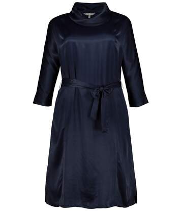 ULLA POPKEN Robe en satin A-Line longueur genou col montant manches 3/4 noir NEUF