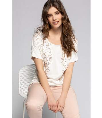 Gina Laura T-shirt, fleurs dévorées, col rond, manches courtes blanc NEUF
