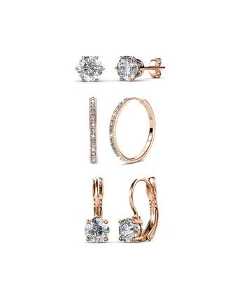 Coffret Cadeaux 3 boucles d'oreilles Always Beautiful - Or Rosé et Cristal
