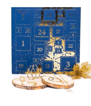 Calendrier de l'Avent Bleu - 24 Bijoux dorés