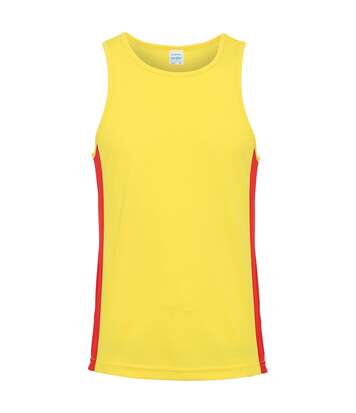 AWDis Just Cool Mens Contrast Panel Sports Vest Top (Sun Yellow/Fire Red) - UTRW3476