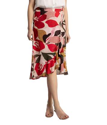 Gina Laura Jupe portefeuille Identity, volants, fermeture bouton acajou NEUF