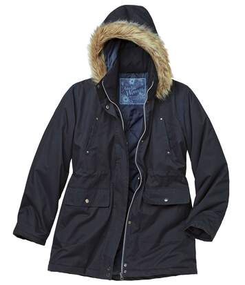 women's navy coat with hood